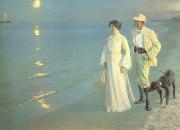 Peder Severin Kroyer Summer Evening on the Skagen Beach The Artist and hs Wife (nn02) painting